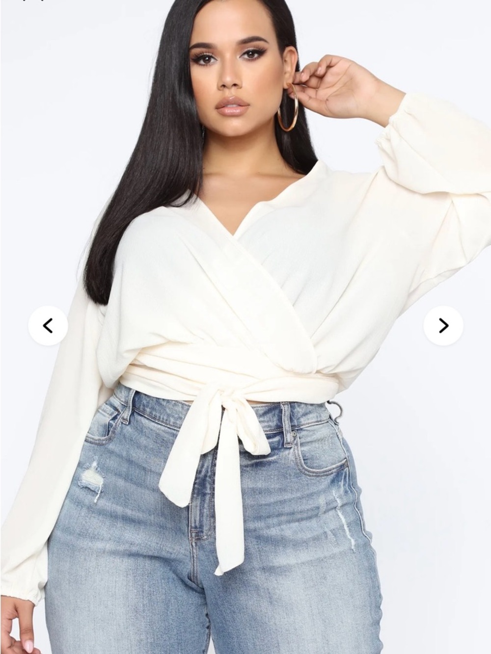 Fashion Nova Cream Wrap Tie Blouse